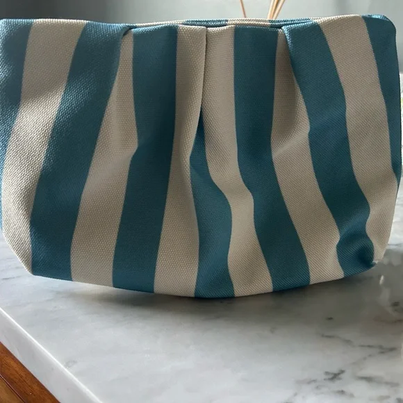 Blue and White Striped Cosmetic Bag Durable Fabric