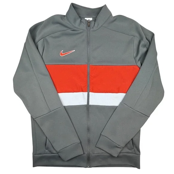 Nike Mens Dri-FIT Track Jacket Grey Orange White Colorblock Full Zip Soccer M