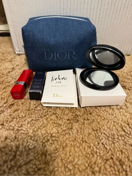 Dior Denim Pouch and Dior Quilted Compact Mirror