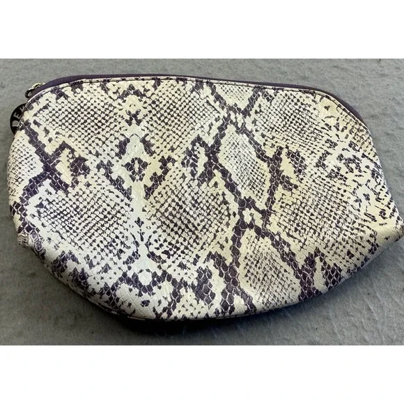 Estee Lauder Cosmetic Bag Faux Snakeskin Purple Cream Makeup Pouch Travel Case
