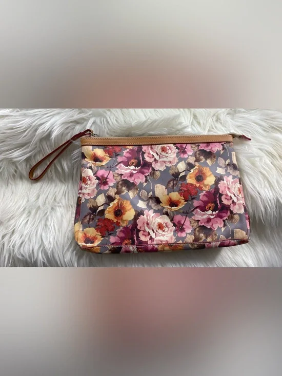 ‼️Made in Italy Floral Zip Wristlet Cosmetic Pouch in Pink, Yellow & Brown