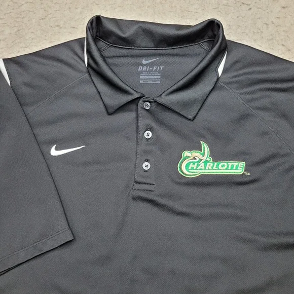 UNCC 49ers Nike Dri Fit Golf Polo Shirt Mens 2XL Black Short‎ Sleeve Performance