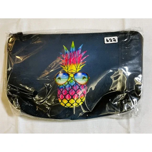 The Pouch Cosmetic Bag Womens OS Navy NWT Pineapple Tie Dye Tropical Summer Zip