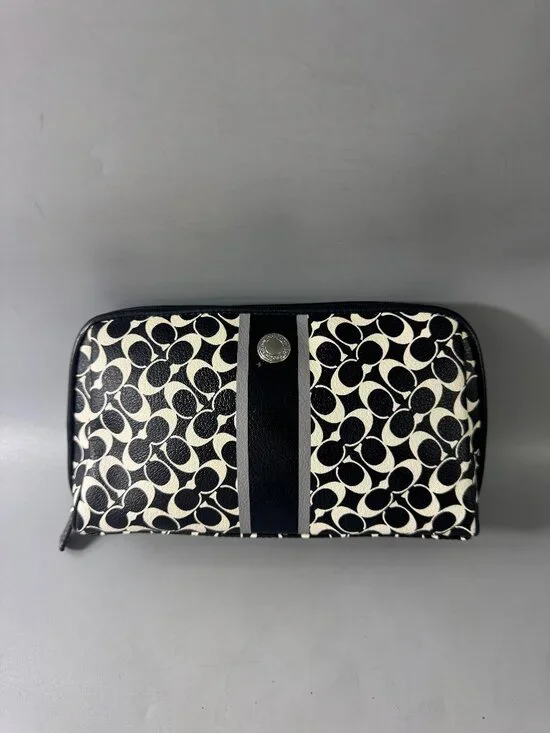 Authentic Coach Signature C PVC & Leather Small Clutch Bag Black & White