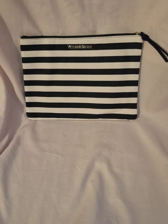 NWOT Victoria's Secret Black & White Stripe Cosmetic Pouch