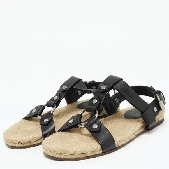 GUCCI Leather O-Ring Fisherman Espadrille Sandal Black Sz 10.5 $995