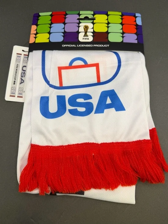 USA FIFA Official Licensed Scarf Bufanda with Red Fringe- NWT