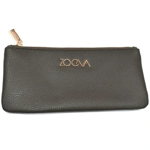 Zoeva Brown Rose Gold‎ Zipper Faux Leather Makeup Bag