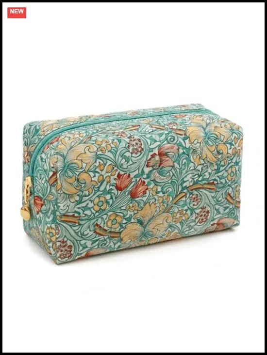 Quilted Cotton Makeup Bag Large Capacity Travel Cosmetic Organizer Zipper