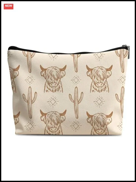 Western Leather Makeup Bag Cow Cowgirl Travel Cosmetic Organizer