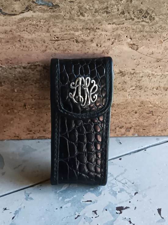Black Leather Brighton lipstick Case with Silver Accent