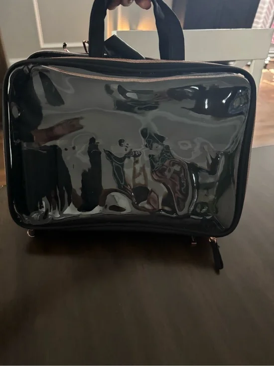 Clear Black Cosmetic Train Case with Rose Gold Zippers - Unbranded