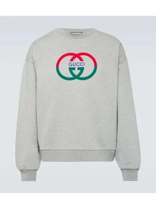 NEW GUCCI GREY LOGO SWEATSHIRT LOGO COTTON SZ M 100% Authentic