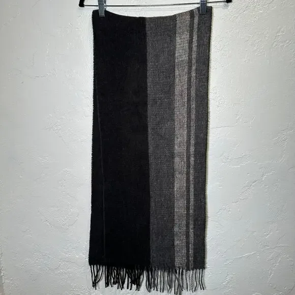 Suantrai of Ireland 100% Wool Woven Fringe Scarf Neutral Brown Gray