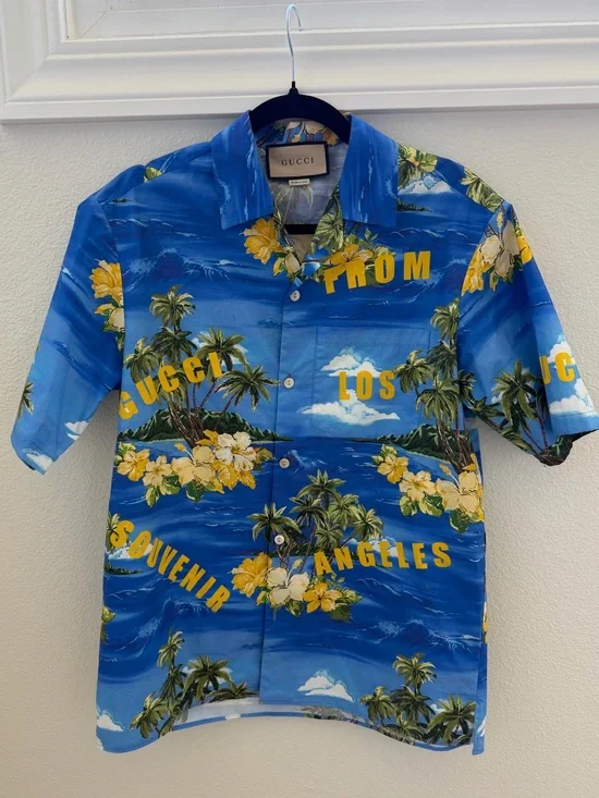GUCCI Palm print bowling shirt
