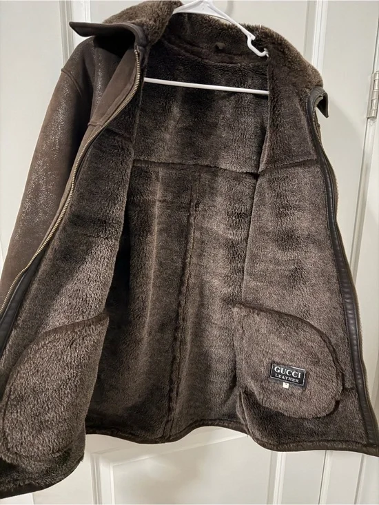 Gucci Men's Dark Brown Shearling Bomber Jacket