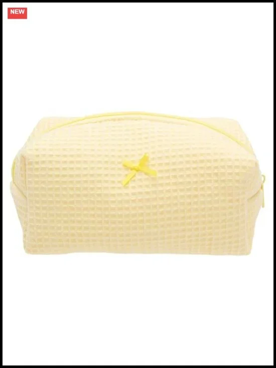 Cozy Makeup Bag for Women, Zipper Cosmetic Pouch, Waffle Fabric, Wide Bottom,