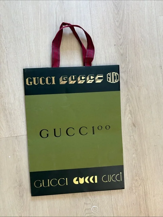 Gucci Olive Green Shopping Tote with Wine Red Handles