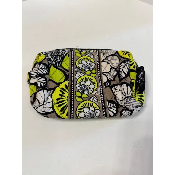 Vera Bradley Limes Up Floral Quilted Cosmetic Bag Makeup Pouch Green Black White