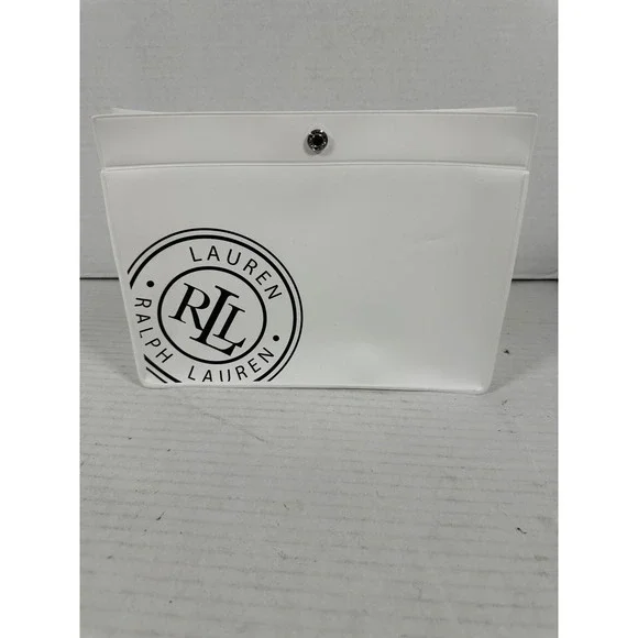 Lauren Ralph Lauren White Rubber‎ Logo Pouch Snap Closure Cosmetic Travel Bag