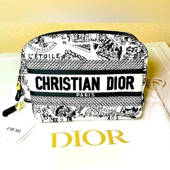 CHRISTIAN DIOR  Plan de Paris Canvas Embroidered Cosmetic Bag