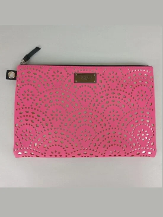 NWOT Victoria's Secret Hot Pink Gold Make Up‎ Bag Clutch Purse