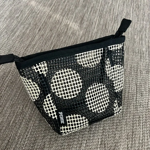 PINK Victoria's Secret Polka Dot Rubber Mesh Cosmetic Bag