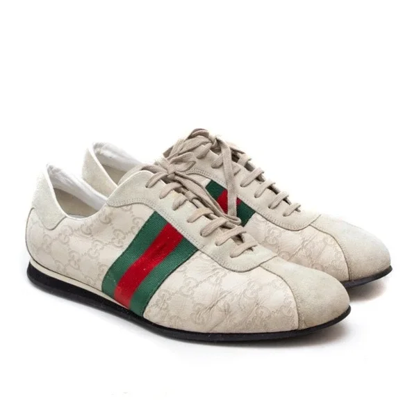 VTG Gucci Sneakers Men's Size US 10.5 Low Top Leather Suede GG Logo