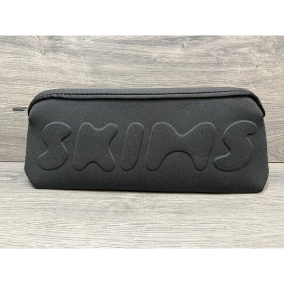 SKIMS Black Neoprene Cosmetics Waterproof Pouch Case Travel Zipper Storage