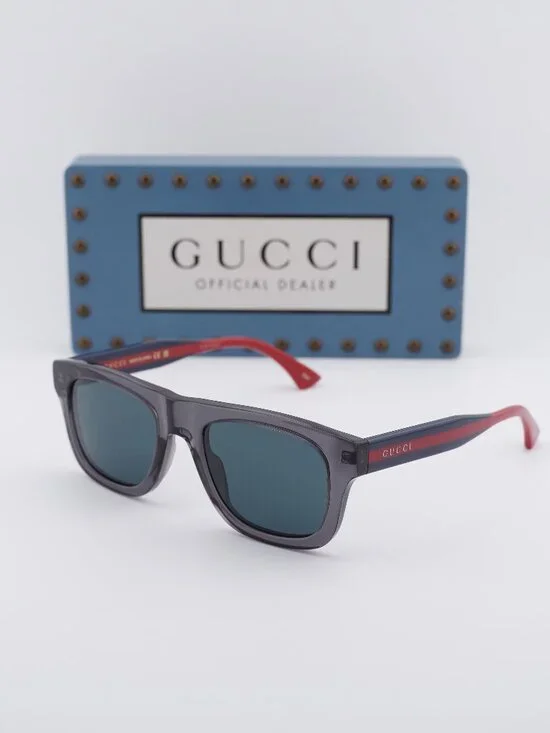 Gucci GG1991S 004 Square Sunglasses - Shiny Transparent Dark Grey/Blue