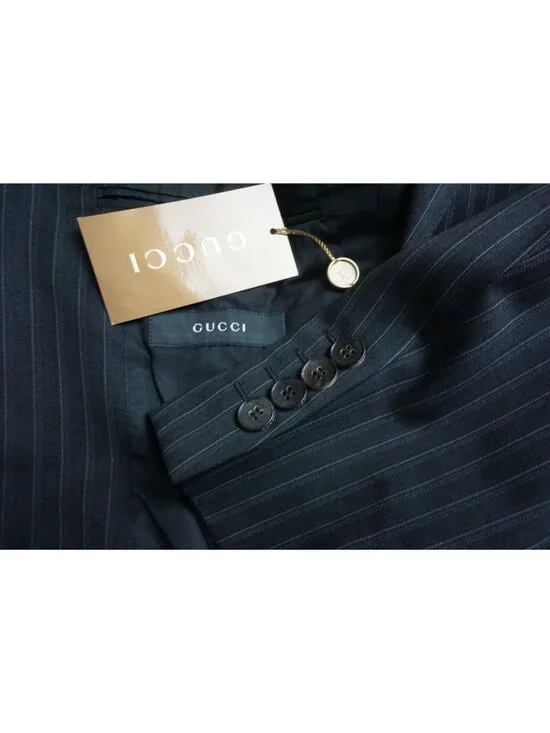 Gucci Black Striped 100% Wool 2 Pc Suit Jacket Pants 46 EU BRAND NEW