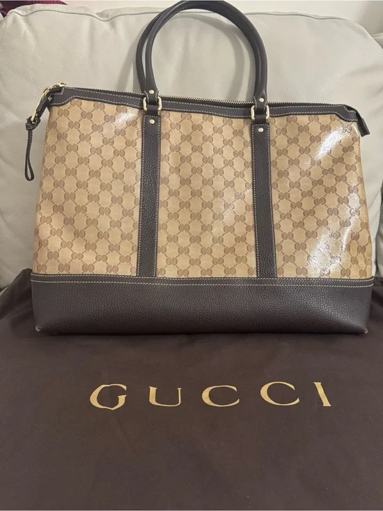 Gucci Beige/Brown Monogram Travel Weekender Bag