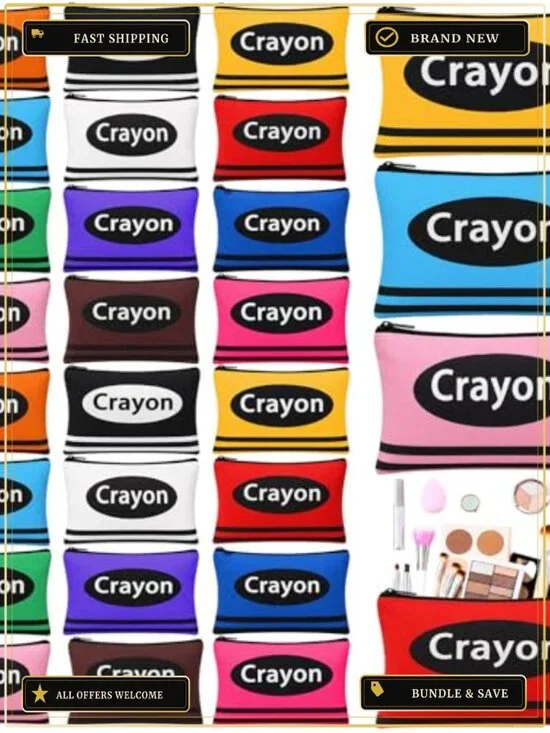 24 Pcs Crayon Cosmetic Bags Canvas Makeup Pouches Teacher Gifts Bulk