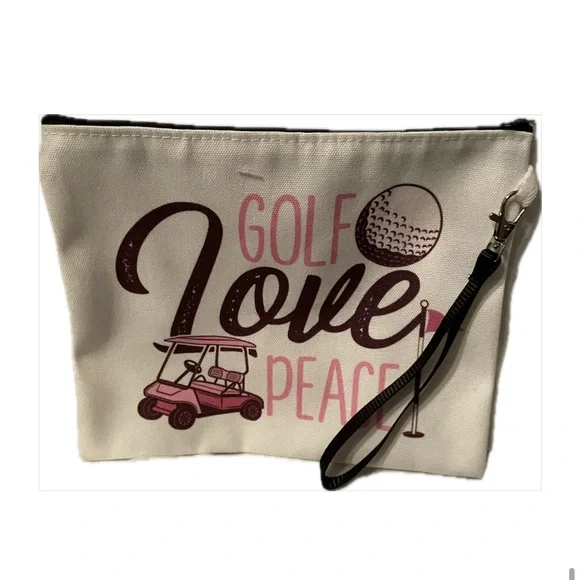 GOLF FANS ‘Golf Love Peace’ Canvas Makeup, Cosmetics,  Essentials Pouch NWOT
