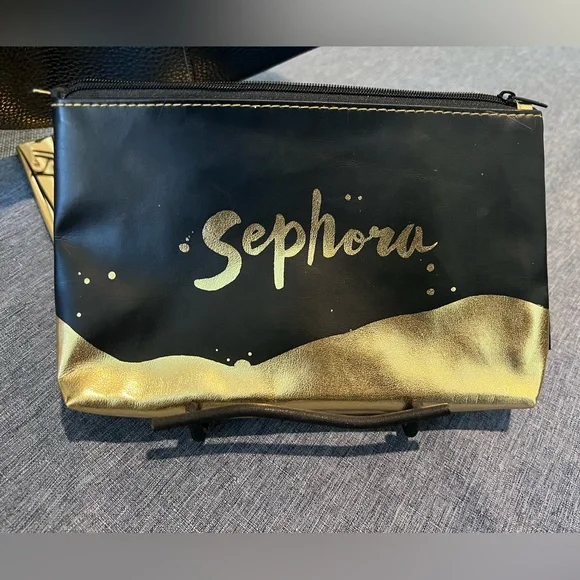SEPHORA Cosmetic Bag with Black and Gold Sleek Design NWOT