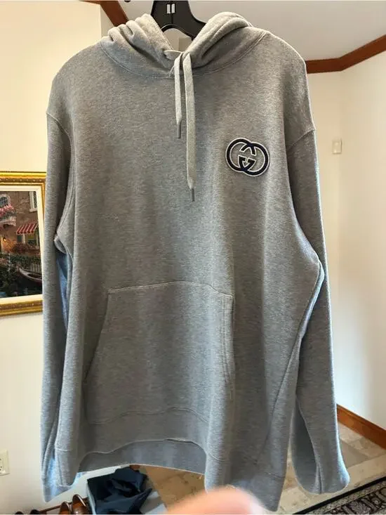 Men's Gucci embroidered interlocking G logo hoodie size XL made in Italy