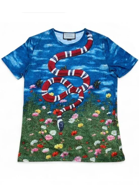 Gucci Graphic Print Tshirt Snake Floral Multicolor Made in Italy