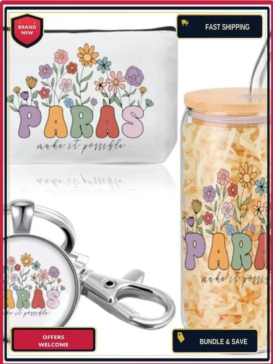 Canvas Makeup Bag with Glass Cup and Keychain Gift Set