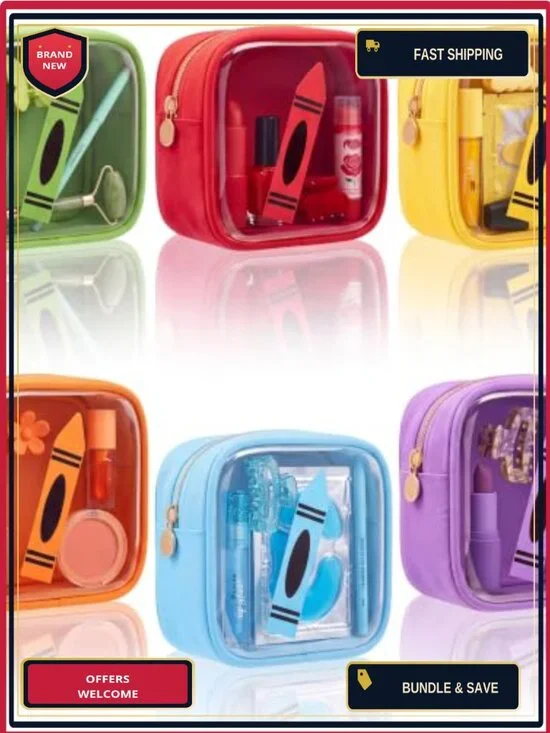 Set of 6 Clear PVC Zipper Pouch Bags Teacher Gift Cosmetic Travel Organizer