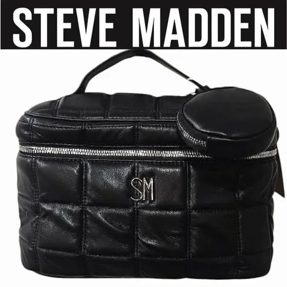 Steve Madden Quilted Zip- Around Cosmetic Case‎ w/Detachable Coin Wallet