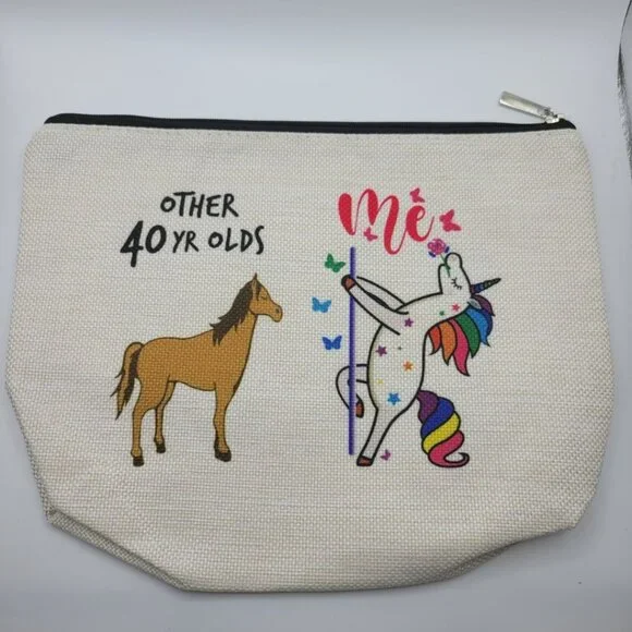 40 Year Old Unicorn Horse Makeup Bag 10 x 8 Canvas Zipper Pouch Dancing Birthday