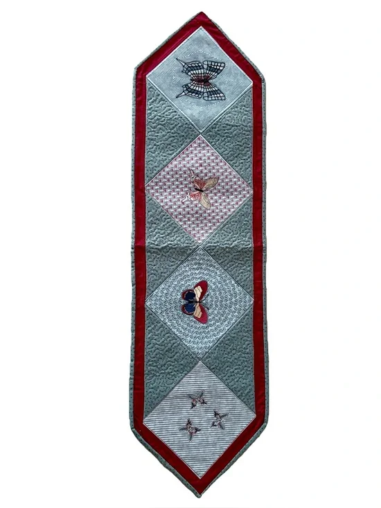 Handmade Quilted Butterfly Table Runner Patchwork Free Motion Stitching EUC