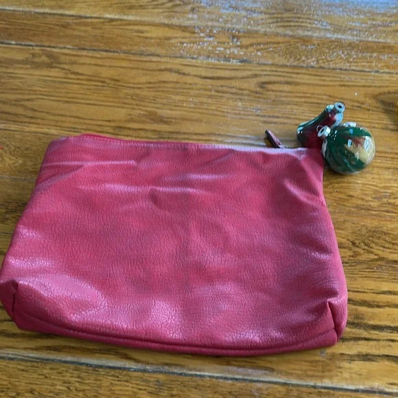 Free People red faux pebble leather travel zip bag.  Red. Approximately 11”X14”.
