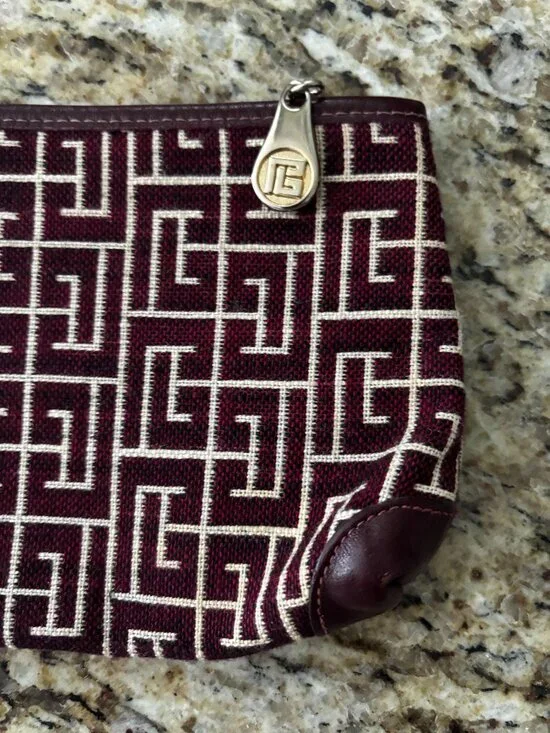 Authentic Vintage Pierre Balmain Paris, Burgundy Monogram Jacquard Canvas Zipper