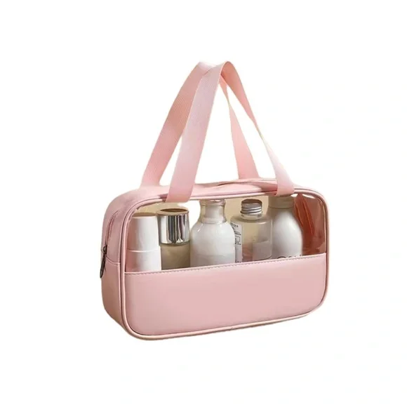 Pink and Clear Cosmetic Toiletry Travel Bag