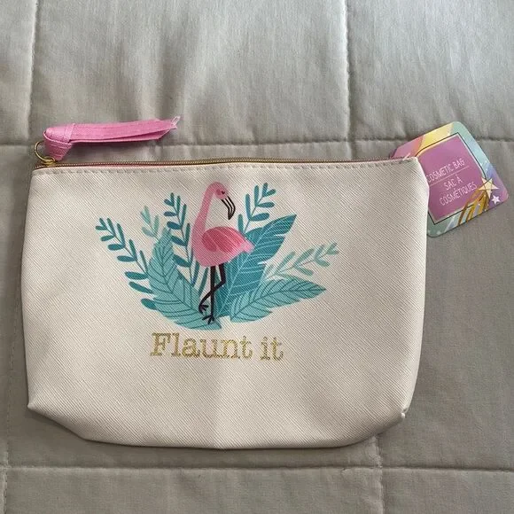 Flamingo “flaunt it” cosmetic bag