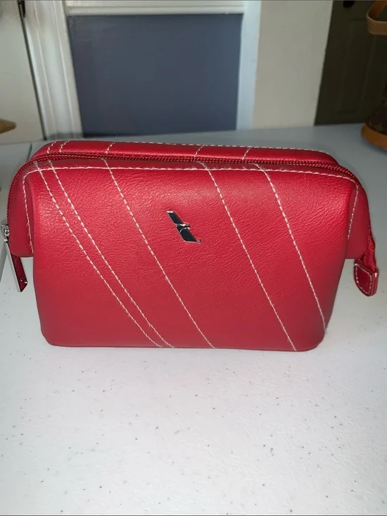 American Airlines AA toiletry cosmetic bag brand new red with white stitching