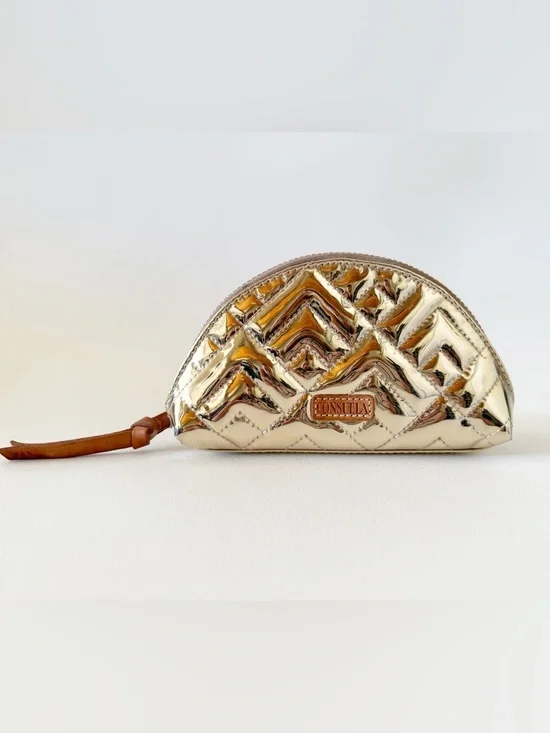 Consuela Bag Evadney Metallic Gold Quilted Cosmetic Make Up Case Chevron Travel