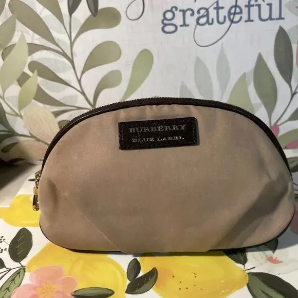 VINTAGE Burberry BLUE LABEL Makeup Cosmetic Bag bag Brown Beige Checkered Inside