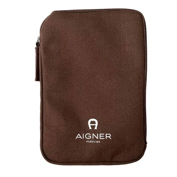 Aigner Brown Zip-Around Pouch - Asiana Airlines Unisex Amenity Kit Toiletry Bag